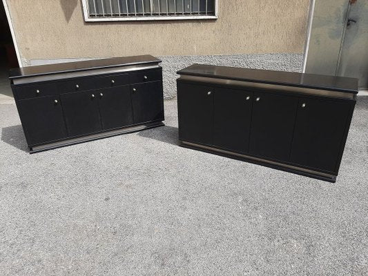 Italian Ebonized Wood and Aluminum Chest of Drawers, 1970s, Set of 2-OHK-708309