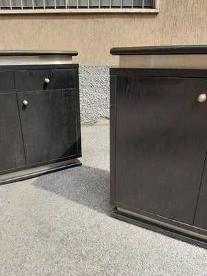 Italian Ebonized Wood and Aluminum Chest of Drawers, 1970s, Set of 2-OHK-708309