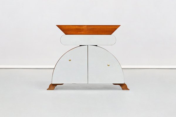 Italian Eccentric Wood and Mirror Console by Nanda Vigo for Unique Piece, 1980s-GDD-1096727