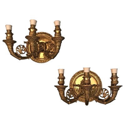 Italian Empire Style Brass Scones or Wall Lights, 1970, Set of 2-MBH-1032281