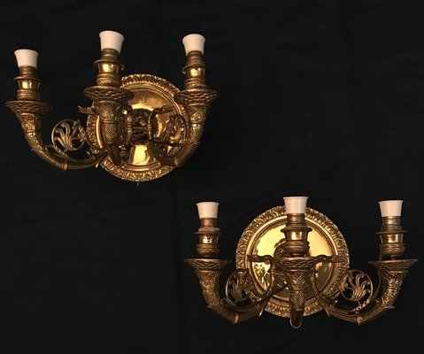 Italian Empire Style Brass Scones or Wall Lights, 1970, Set of 2-MBH-1032281