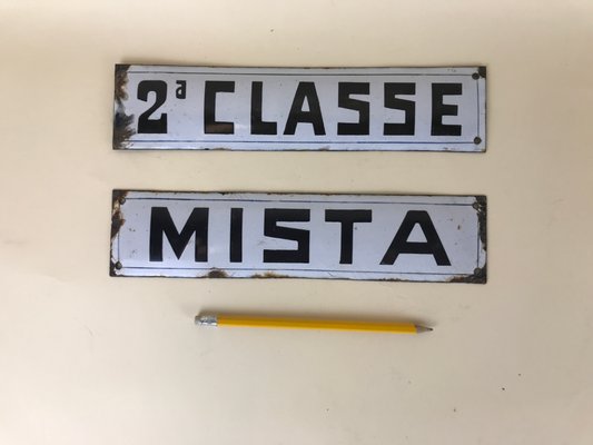 Italian Enamel Metal Signs Second Class and Mixed Class, 1940s, Set of 2-YNA-638869