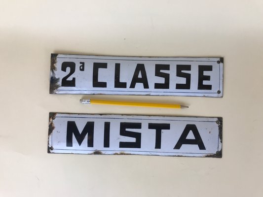 Italian Enamel Metal Signs Second Class and Mixed Class, 1940s, Set of 2-YNA-638869