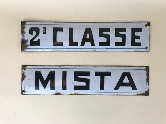 Italian Enamel Metal Signs Second Class and Mixed Class, 1940s, Set of 2-YNA-638869