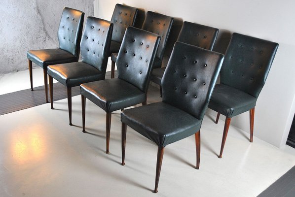 Italian Faux Green Leather Dining Chairs, 1960s, Set of 8-JQO-690418