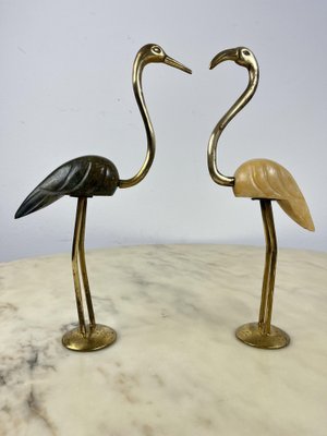 Italian Flamingos in Brass and Marble, 1950s, Set of 2-YST-1798294