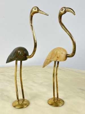 Italian Flamingos in Brass and Marble, 1950s, Set of 2-YST-1798294