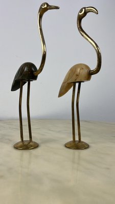 Italian Flamingos in Brass and Marble, 1950s, Set of 2-YST-1798294