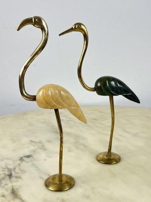 Italian Flamingos in Brass and Marble, 1950s, Set of 2-YST-1798294