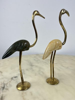 Italian Flamingos in Brass and Marble, 1950s, Set of 2-YST-1798294