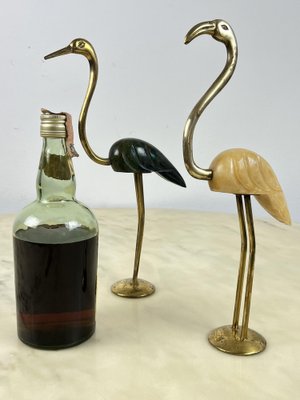 Italian Flamingos in Brass and Marble, 1950s, Set of 2-YST-1798294