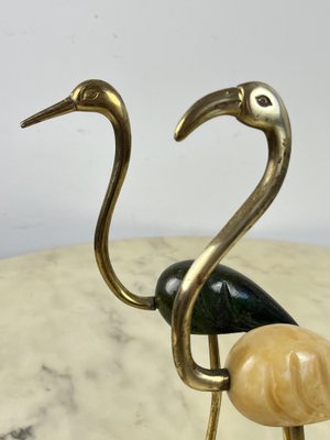 Italian Flamingos in Brass and Marble, 1950s, Set of 2-YST-1798294