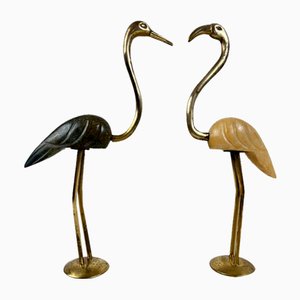 Italian Flamingos in Brass and Marble, 1950s, Set of 2-YST-1798294