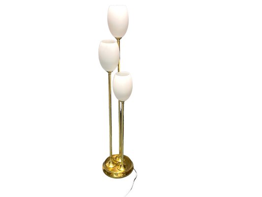 Italian Floor Lamp in Brass and Opaline Glass, 1980s-JJC-1447076