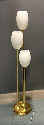 Italian Floor Lamp in Brass and Opaline Glass, 1980s-JJC-1447076