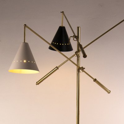 Italian Floor Lamp with Articulated Arms, Adjustable Lacquered Brass Lampshade & Marble Base from Arredoluce-MPO-1034925