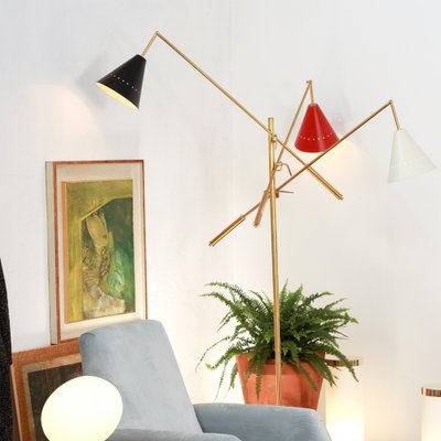 Italian Floor Lamp with Articulated Arms, Adjustable Lacquered Brass Lampshade & Marble Base from Arredoluce-MPO-1034925