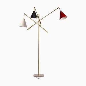 Italian Floor Lamp with Articulated Arms, Adjustable Lacquered Brass Lampshade & Marble Base from Arredoluce-MPO-1034925