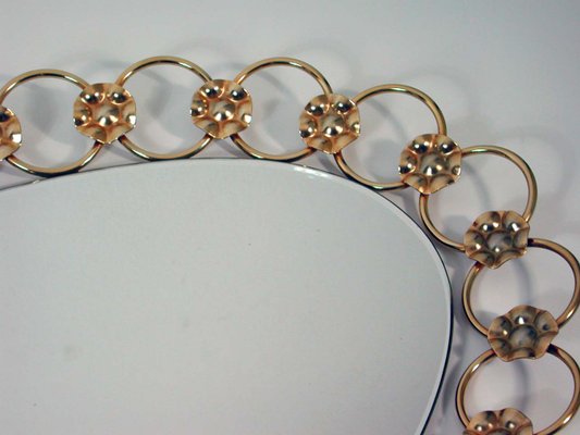 Italian Floral Brass Wall Mirror, 1950s-OE-586087