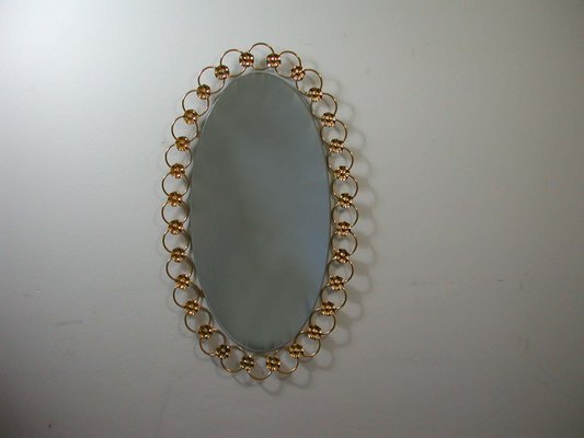 Italian Floral Brass Wall Mirror, 1950s-OE-586087