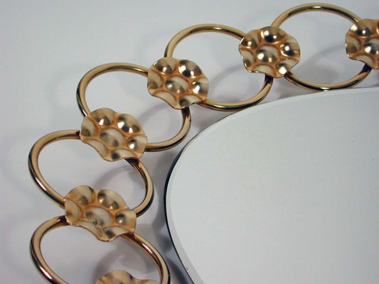 Italian Floral Brass Wall Mirror, 1950s-OE-586087