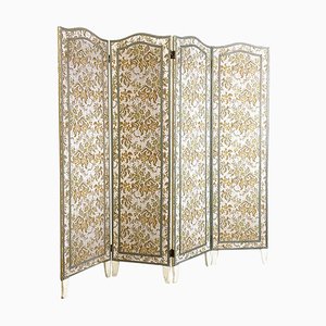 Italian Floral Fabric Folding Screen with Wooden Feet, 1940s-GDD-1778310