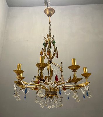 Italian Florentine Gold Gilded Murano Glass Chandelier-JJC-1175109