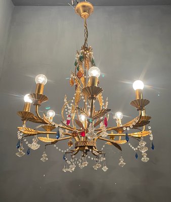 Italian Florentine Gold Gilded Murano Glass Chandelier-JJC-1175109