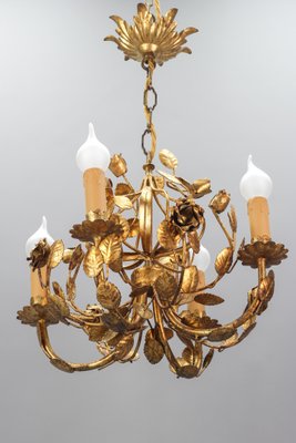 Italian Florentine Golden Wrought Iron 4-Light Floral Chandelier-KEG-1134803