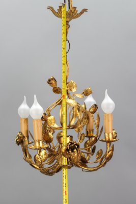 Italian Florentine Golden Wrought Iron 4-Light Floral Chandelier-KEG-1134803