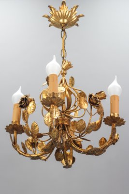 Italian Florentine Golden Wrought Iron 4-Light Floral Chandelier-KEG-1134803