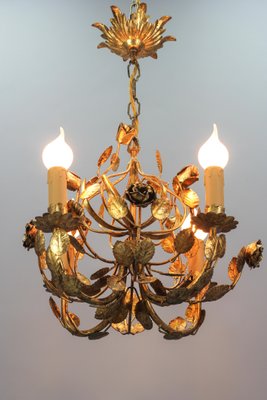 Italian Florentine Golden Wrought Iron 4-Light Floral Chandelier-KEG-1134803