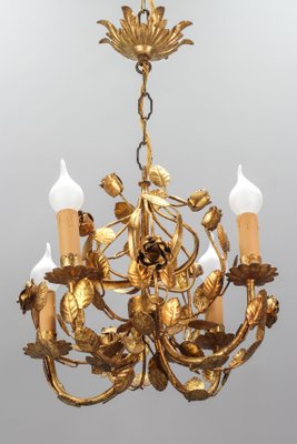 Italian Florentine Golden Wrought Iron 4-Light Floral Chandelier-KEG-1134803