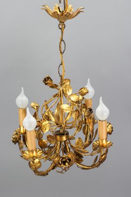 Italian Florentine Golden Wrought Iron 4-Light Floral Chandelier-KEG-1134803