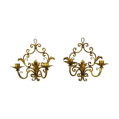 Italian Florentine Style Golden Color Candle Wall Sconces, Set of 2-KEG-1086621