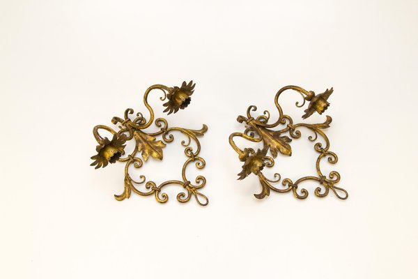 Italian Florentine Style Golden Color Candle Wall Sconces, Set of 2-KEG-1086621