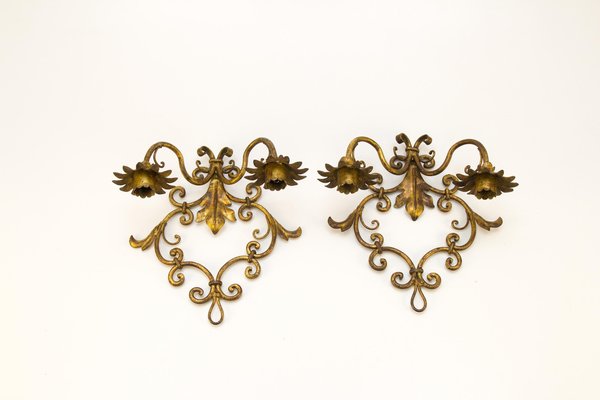 Italian Florentine Style Golden Color Candle Wall Sconces, Set of 2-KEG-1086621