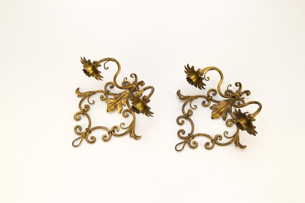 Italian Florentine Style Golden Color Candle Wall Sconces, Set of 2-KEG-1086621