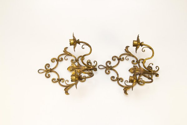 Italian Florentine Style Golden Color Candle Wall Sconces, Set of 2-KEG-1086621