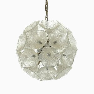 Italian Flower Murano Glass and Chrome Sputnik Ceiling Light in the style of Venini, 1970s-OT-1811476