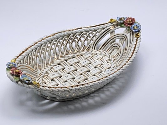 Italian Flower Pattern Ceramic Basket, 1960s-UR-1308497