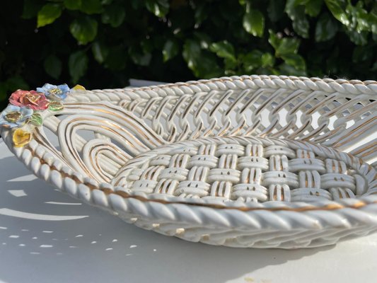 Italian Flower Pattern Ceramic Basket, 1960s-UR-1308497