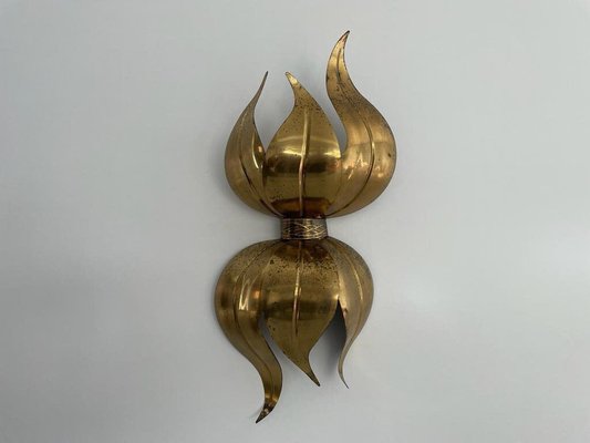 Italian Flower Shaped Gold Metal Wall Lamp, 1960s-RDS-1722835