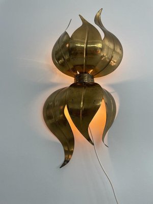 Italian Flower Shaped Gold Metal Wall Lamp, 1960s-RDS-1722835