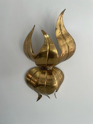 Italian Flower Shaped Gold Metal Wall Lamp, 1960s-RDS-1722835