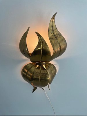 Italian Flower Shaped Gold Metal Wall Lamp, 1960s-RDS-1722835