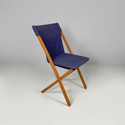 Italian Folding Chair in Wood and Blue Fabric Structure, 1990s-GDD-2020933