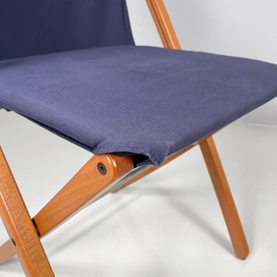 Italian Folding Chair in Wood and Blue Fabric Structure, 1990s-GDD-2020933