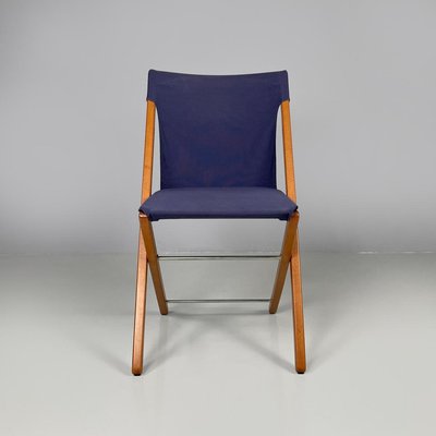 Italian Folding Chair in Wood and Blue Fabric Structure, 1990s-GDD-2020933