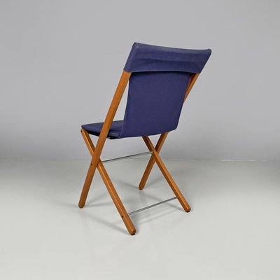 Italian Folding Chair in Wood and Blue Fabric Structure, 1990s-GDD-2020933